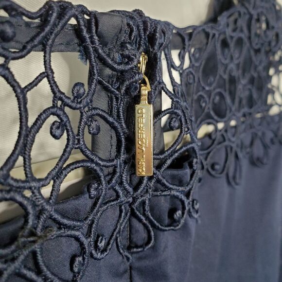 KARL LAGERFELD navy dress sleeveless crochet hem shift 16 - Picture 4 of 9